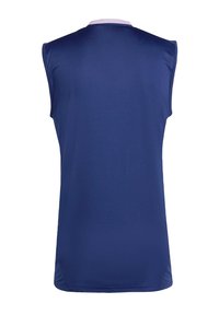 Majica bez rukava za sport, tamnoplava, izrađena od glatkog poliesterskog materijala s kontrastnim ovratnikom. Ravnog kroja, s minimalnim detaljima šivanja.