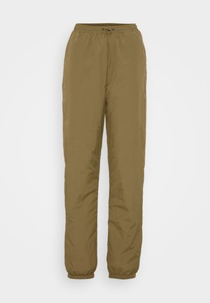 Könnyű, elasztikus derékpánt, enyhén beszűkített sziluett, világosbarna szín, texturált anyag, ráncolt mandzsettákkal a bokáknál.