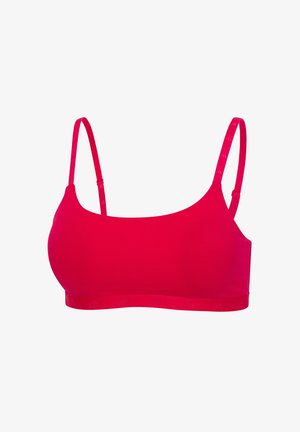 Roter kabelloser BH mit dünnen verstellbaren Trägern und glatten, geformten Körbchen, entworfen für Komfort und Halt.
