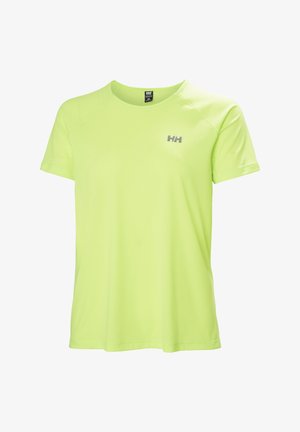 Korte mouwen limoen groene sportshirt gemaakt van een gestructureerd, vochtregulerend materiaal. Bevat een klein zilveren logo op de linkerkant van de borst.