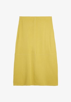 Gonna di cotone gialla con taglio dritto, caratterizzata da cuciture in vista e un design semplice. Di lunghezza media e monocolore, senza motivi.