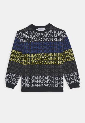 Felpa nera con motivo di testo multicolore che presenta "CALVIN KLEIN JEANS". Collo a giro, maniche lunghe, polsini e orlo a coste.
