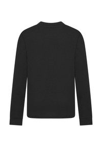 Schwarzes Langarmshirt aus weichem Stoff, mit Rundhalsausschnitt und eng anliegenden Bündchen, im schlichten Design ohne sichtbare Muster oder Hardware.
