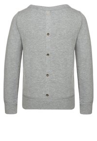 Maglione grigio con maniche lunghe, collo rotondo e chiusura a bottoni sul retro. Realizzato in materiale morbido con polsini e orlo a costine.