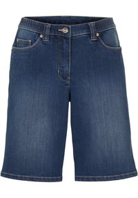 Denimshorts i mörkblått med en klassisk passform. Har fem fickor, stickade sömmar och en knappstängning i midjan. Slät textur.