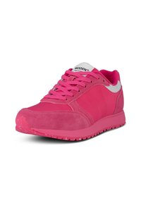 Rosa Sportlich Sneakers aus Wildleder und Mesh, ausgestattet mit gepolstertem Schaft, Schnürverschluss und strukturiertem Gummisohle.