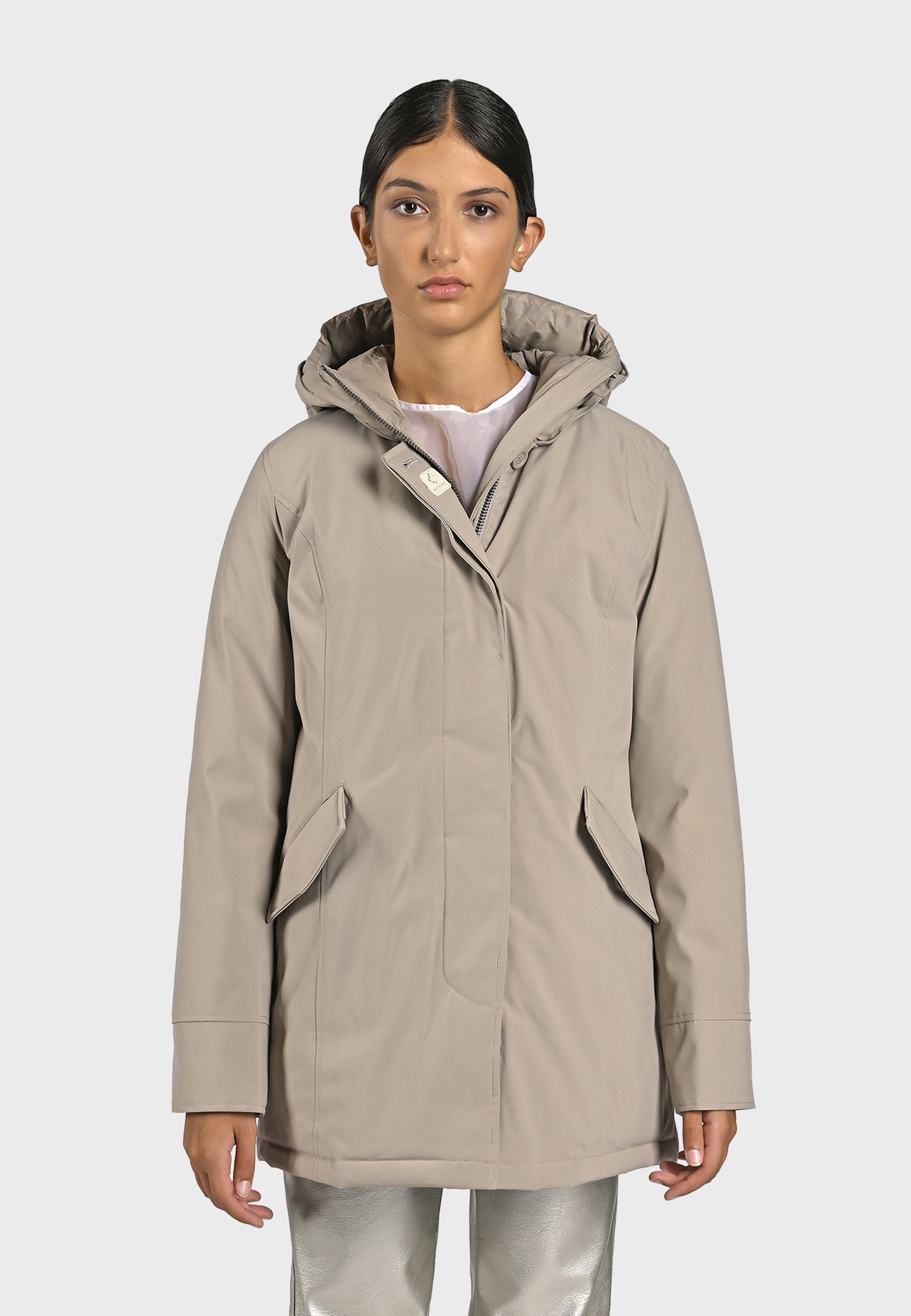 Canada Goose Parka Hellbeige Kapuze Parka Weisses Fell Winterjacke