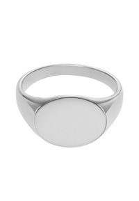 Sølv ring med en glat, oval flade og rund bælg, der har en blank finish og en sømløs design for en minimalistisk æstetik.