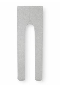 Grå ribbade leggings i mjukt material, med en sömlös design och en rundad utskärning upptill för komfort och passform.