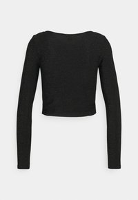 Svart, långärmad crop top med rund halsringning. Tyget har en subtil glans och har en mjuk textur och figurnära design.