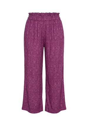 Violetit leveälahkeiset housut, joissa on hienovarainen kuvio ja kuminauhavyötärö, nilkkapituus, löysä istuvuus.