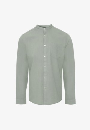 Jasnozielona koszula z długim rękawem, z kołnierzykiem w formie stójki, z guzikami z przodu i kieszenią na piersi. Wykonana z teksturowanej tkaniny.