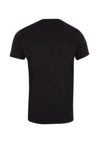 Sort kortærmet t-shirt lavet af bomuld. Enkel crew neck design med en glat tekstur og ingen synlige mønstre eller accenter.