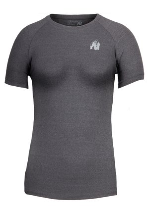 Korte mouwen sportshirt in donkergrijs met een fitted design. Kenmerkt zich door platte naden en een klein logo op de borst. Gemaakt van ademende stof.