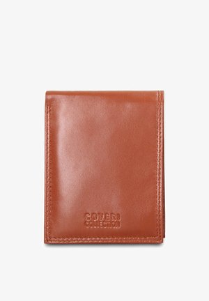 Brown leather wallet with a smooth texture, folded design, and embossed "COVERI COLLECTION" logo on the front. No additional hardware.
