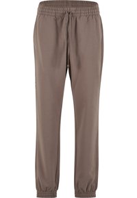 Braune Jogginghose aus weichem Material, mit elastischem Bund, verstellbarem Kordelzug und elastischen Bündchen an den Knöcheln.