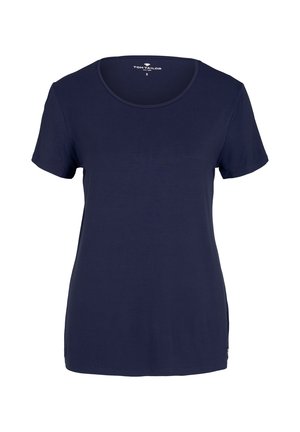 Mörkblå T-shirt med kort ärm i mjukt tyg, med rund halsringning och sidofickor för bättre rörelsefrihet. Logotyp på baksidan.