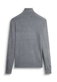 Grijze, langmouwen trui met een hoge kraag. Gemaakt van een gladde breistof, met ribgebreide manchetten en zoom voor een getailleerde look.