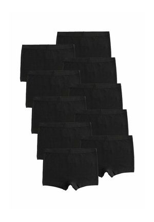 Boxer shorts de algodón negro, con una textura suave y una cintura elástica, dispuestos en formación apilada.