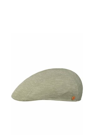 Light green textured flat cap with a small round brown logo tag on the side, shown against a white background.