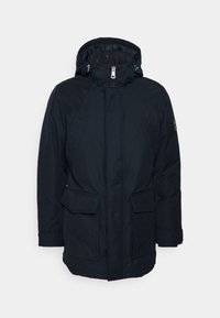 Námořnická parka s kapucí, s zipovým uzávěrem, dvěma předními kapsami a elastickými manžetami. Vyrobena z voděodolného materiálu.