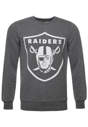 Grauer Sweatshirt mit einem weißen Raiders-Logo-Graphic, langen Ärmeln, Rundhalsausschnitt und gerippten Bündchen und Saum.