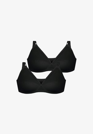 To sorte trådløse bh'er med justerbare stropper og et glat, sømløst design på en hvid baggrund.