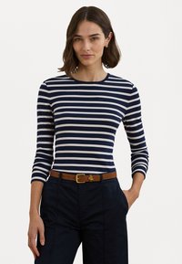 Lauren Ralph Lauren STRIPED STRETCH COTTON LONG SLEEVE TEE - Top s dlouhým rukávem - refined navy/white