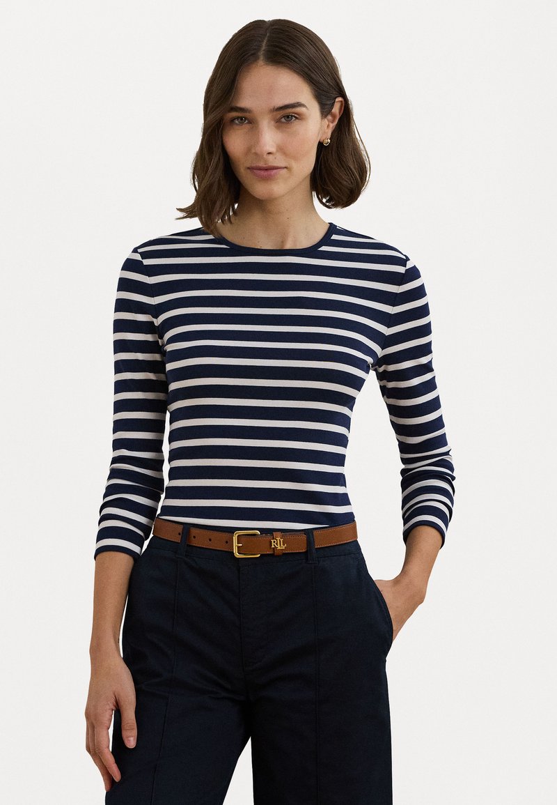 Lauren Ralph Lauren STRIPED STRETCH COTTON LONG SLEEVE TEE - Top s dlouhým rukávem - refined navy/white