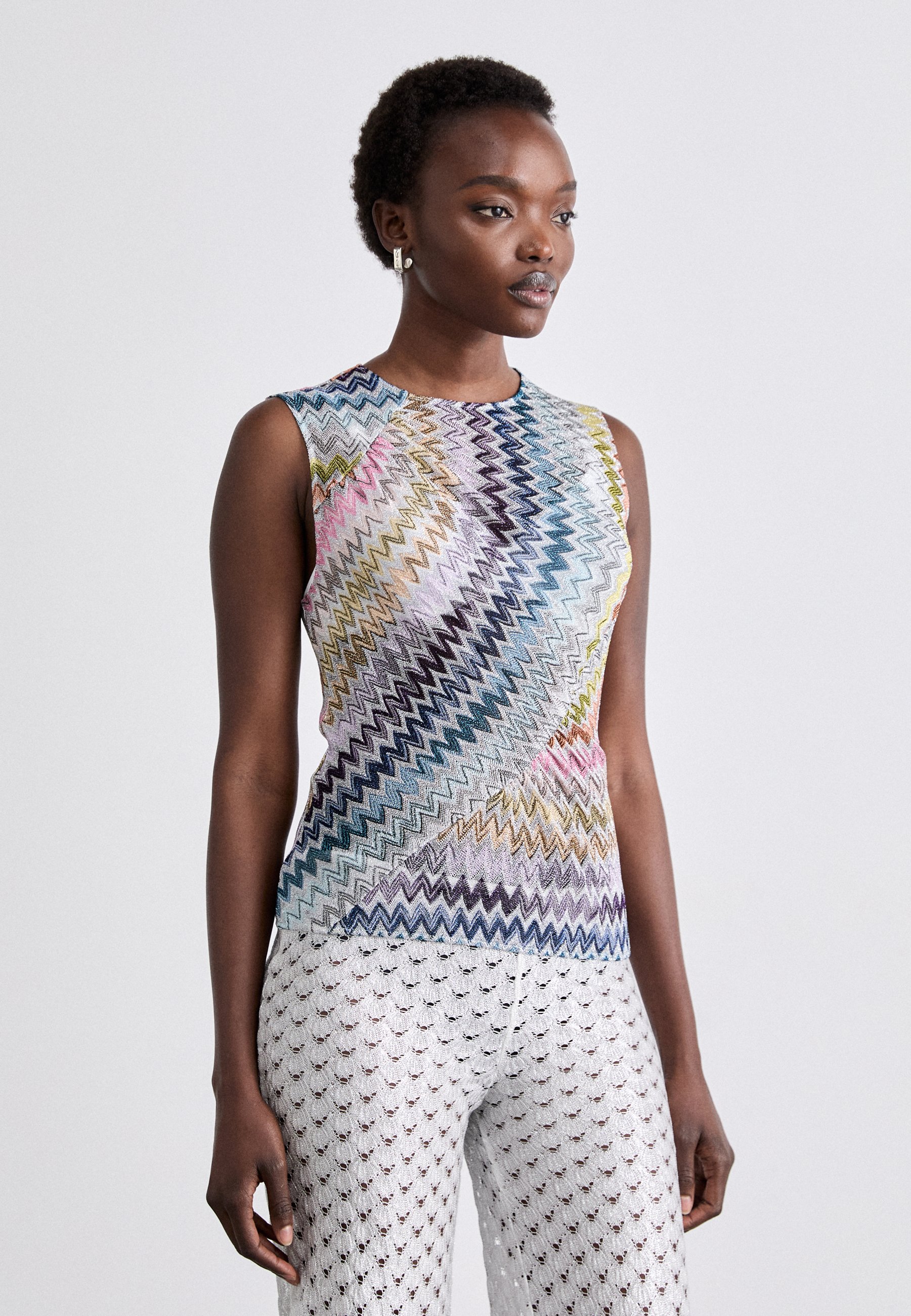 トップス missoni One-shoulder top with 3D lamé zig zag and wide sleeves
