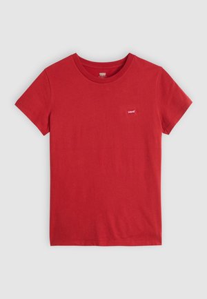 Rød bomulls t-skjorte med rund hals og korte ermer. Har en liten hvit logo på brystet. Glatt tekstur, klassisk passform.