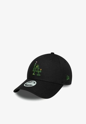 Casquette de baseball noire avec broderie florale verte formant les lettres "LA" à l'avant et un petit logo vert sur le côté.