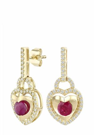 DIAMOND AND RUBY HEART SHAPED TENSION - Auskarai - yellow gold-coloured