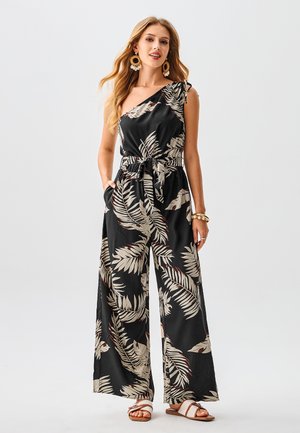 TROPICAL PALM LEAF PRINT SLEEVELESS  - Mono - black sand