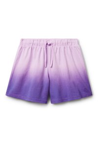 Shorts con gradiente violaceo, dotati di una vita elastica e cordoncino. Realizzati in un tessuto morbido, presentano una texture liscia e nessuna tasca.