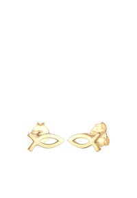 Pendientes de stud en tono dorado con forma de pez, con un acabado suave y pulido y cierre de seguridad. Diseño elegante y minimalista.