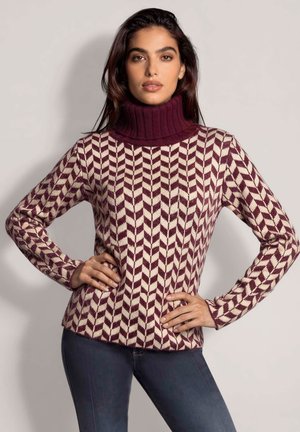 MADELEINE, MADELEINE PULLOVER ROLLKRAGENPULLOVER MIT ZICKZACK-MUSTER - Strickpullover - port wine   pearl white