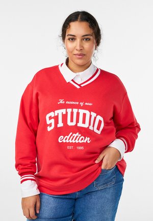 MIT V-AUSSCHNITT UND TEXTPRINT - Sportinis megztinis - true red w/b white