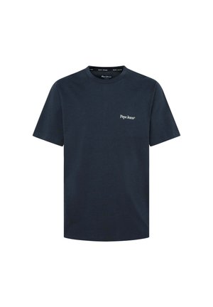 Navyblaues Baumwoll-T-Shirt mit kurzen Ärmeln, rundem Halsausschnitt und einem kleinen weißen "Pepe Jeans"-Logo auf der linken Brustseite.