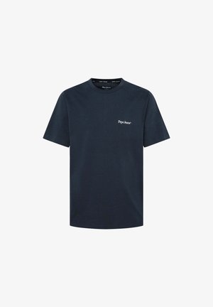 Navyblaues Baumwoll-T-Shirt mit kurzen Ärmeln, rundem Halsausschnitt und einem kleinen weißen "Pepe Jeans"-Logo auf der linken Brustseite.