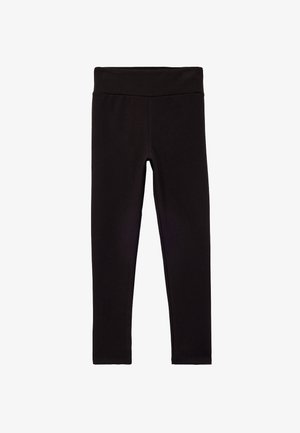 Sorte leggings lavet af strækbart materiale, med en høj talje, tætsiddende silhouette og glat overflade, uden synlige sømme eller logoer.