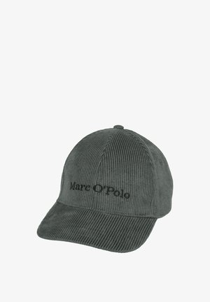 Grijze corduroy baseballpet met een gebogen klep en het geborduurde "Marc O'Polo" logo aan de voorkant. Heeft verticale ribbels in de stof.