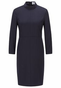 Námořnické šaty s vysokým výstřihem, dlouhými rukávy a přiléhavým tělem. Vyrobeny z hladkého materiálu s elegantním, minimalistickým designem. Zapínání na zip vzadu.
