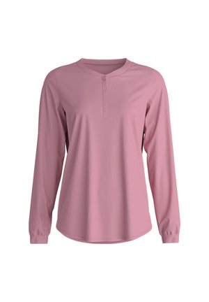 Roze langemouwen shirt met een ronde halslijn en een vijfknopen-sluiting, gemaakt van zacht materiaal, met een ontspannen pasvorm en een gladde textuur.