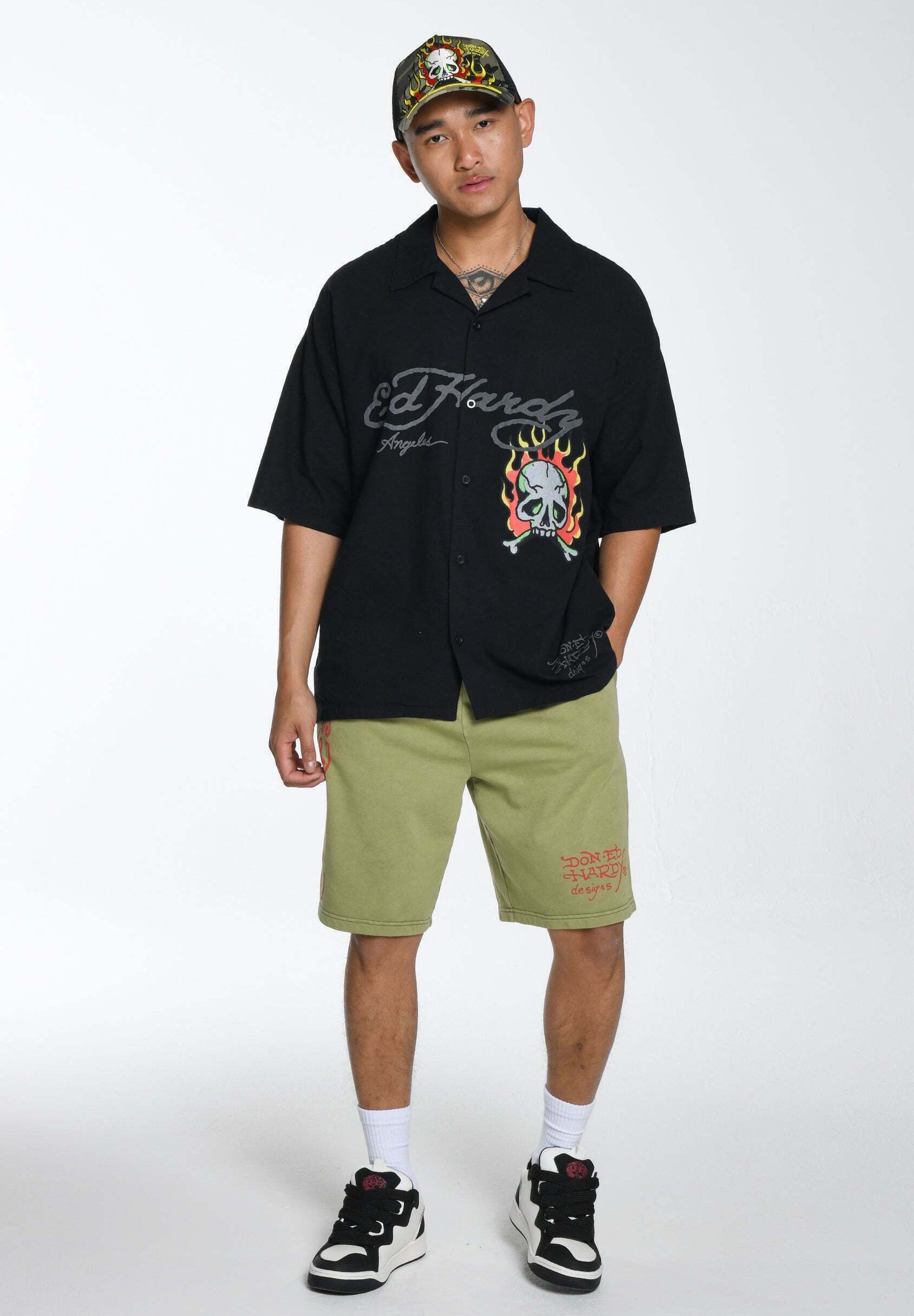 Pantaloncino Ed Hardy Uomo - Grafico Teal Fire Skull - Taglie M, L, XL - Foto 3