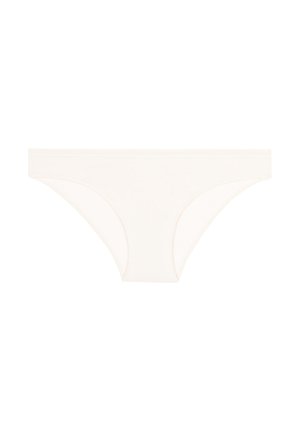 Helle beige Unterwäsche aus weichem Stoff. Hat ein nahtloses Design mit einem glatten Taillenbund und mittlerer Bedeckung. Klassischer und minimalistischer Stil.