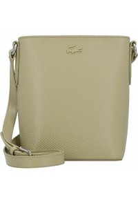 Borsa a tracolla color tan con superficie testurizzata, tracolla regolabile e logo impresso sul fronte. Forma quadrata con design strutturato.