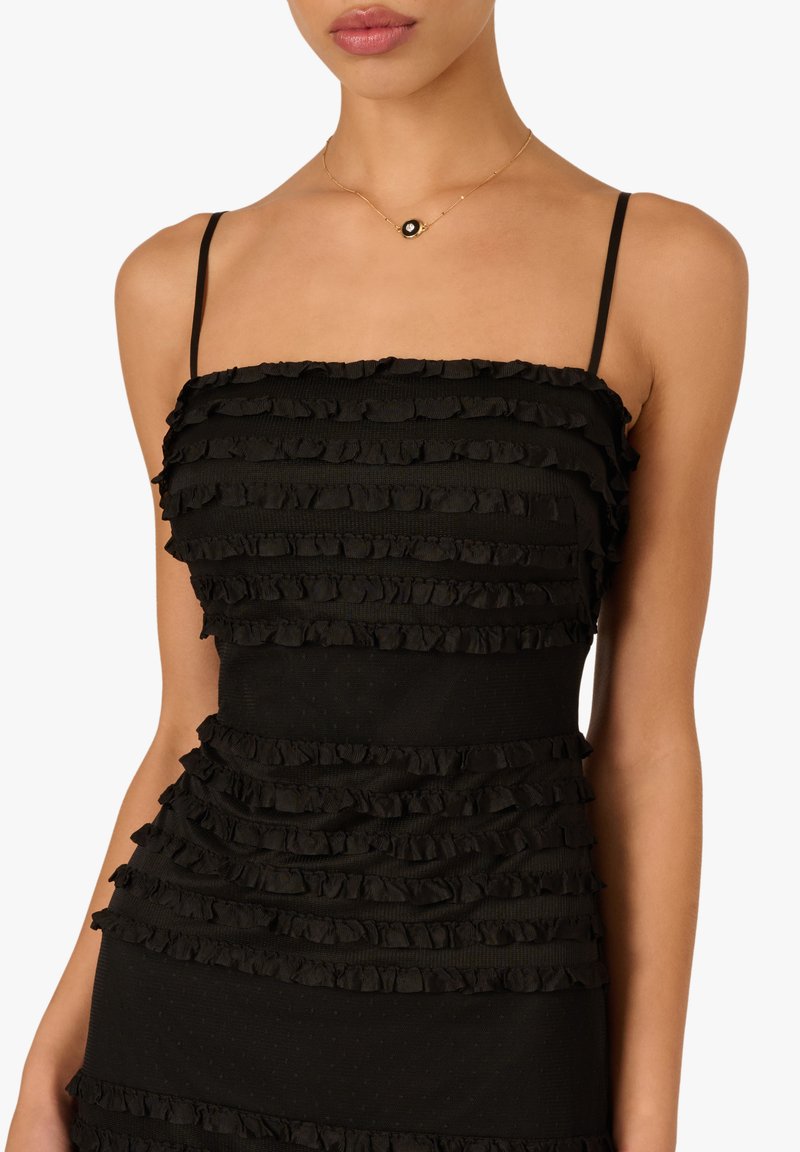 adrianna papell black ruffle dress American Eagle Gray Square Neck Puff Sleeve A Line Tiered Midi Dress S –  Brie main image 1