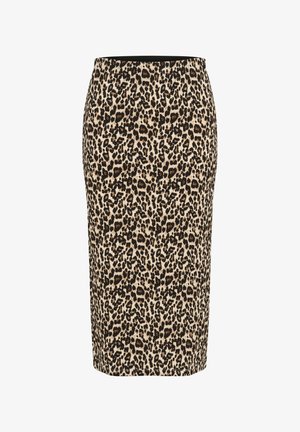 Lauvas raksta zīmēšanas svārki beige un melnā krāsā. Pieguļošs dizains ar gludu tekstūru un platām jostasvietām ērtībai.