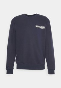 Felpa navy realizzata in misto cotone, con maniche lunghe, colletto a girocollo e stampa del logo bianco sul lato sinistro del petto. Texture morbida, polsini a coste.